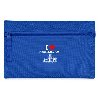 I love Amsterdam Niederlande Golden Gate Bridge Wortspiel - Federtasche - Royalblau - Vorne