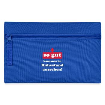 Shirt "So gut kann man im Ruhestand aussehen", - Federtasche - Royalblau - Vorne