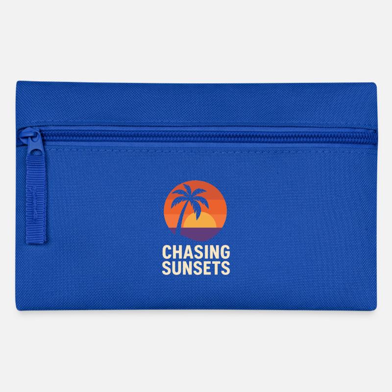 Chasing Sunsets – Tropisches Sommer & Reise Shirt - Federtasche - Royalblau