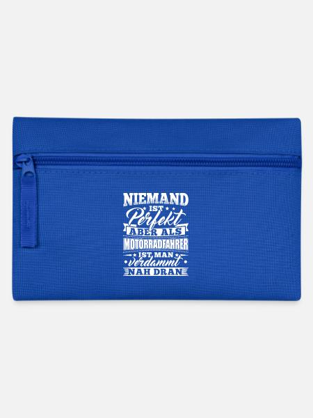 Lustiges Motorrad Fahrer Shirt Niemand Perfekt - Federtasche - Royalblau