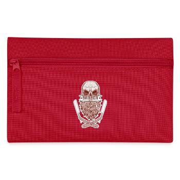 Un crâne et la barbe, entouré par des lames de rasoir. - Trousse - rouge - Devant
