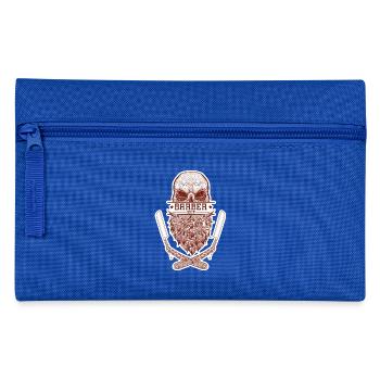 Un crâne et la barbe, entouré par des lames de rasoir. - Trousse - bleu royal - Devant