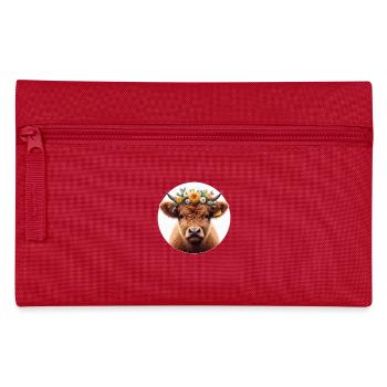 Highlander Kalb mit Blüten 2 - Federtasche - Rot - Vorne