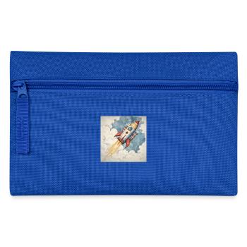Rakete startet in den blauen Himmel durch Wolken. - Federtasche - Royalblau - Vorne