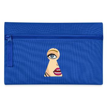 Frau schaut durch Schlüsselloch, Comic Pop Art - Federtasche - Royalblau - Vorne