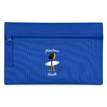 Münchner Kindl "Eisbach Surfer" mit Dackel - Federtasche - Royalblau - Vorne
