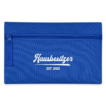 Hausbesitzer Hauskauf 2025 Bau Hausbau Eigenheim - Federtasche - Royalblau - Vorne