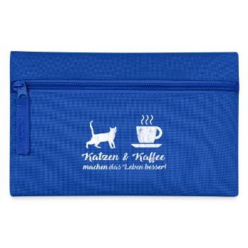 Katzen & Kaffee machen das Leben besser! | Katze - Federtasche - Royalblau - Vorne