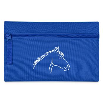 Pferdekopf weiss - Federtasche - Royalblau - Vorne