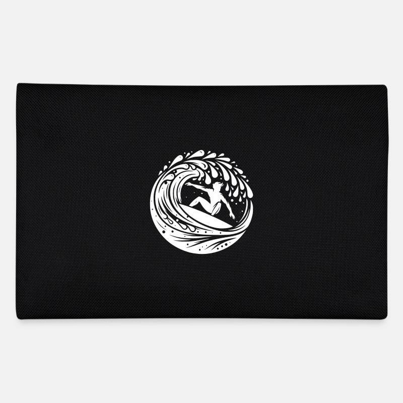 Surfer der mit Surfboard in den Wellen surft Federtasche