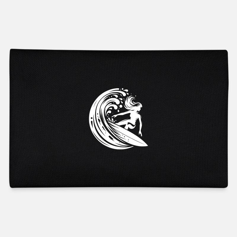 Surfeuse sportive surfant dans une grosse vague Trousse
