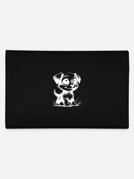 Cute little dog drawing with big eyes - Pencil Case - black - Back