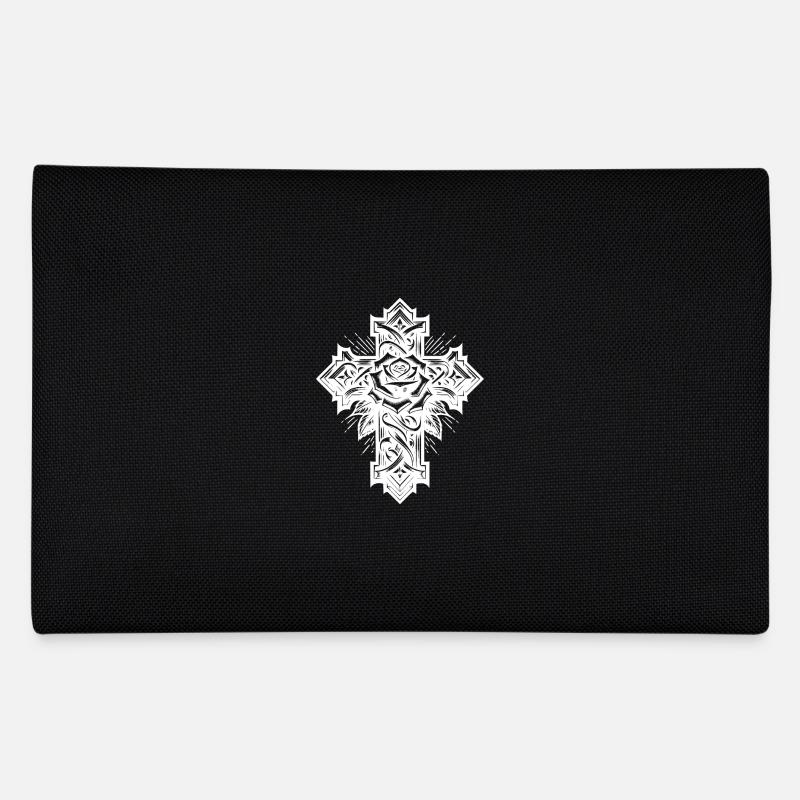 Croix géométrique avec rose et feuilles - Trousse - noir