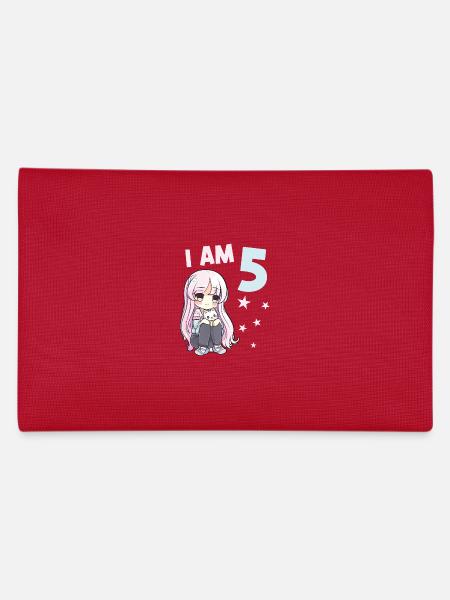 5 Years Girl Anime Kawaii Cat 5th Birthday - Pencil Case - red - Back