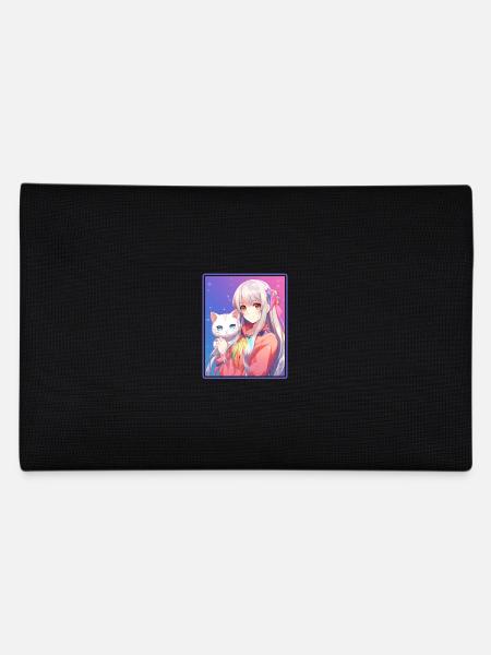 Kawaii Girl Anime Manga Girl Cat - Pencil Case - black - Back