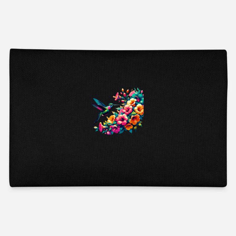 Kolibri- und Hibiskusblütenkunst - Federtasche - Schwarz