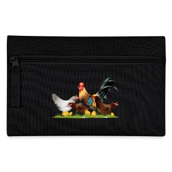 Coq majestueux avec des poulets dans la ferme de poulets - Trousse - noir - Devant