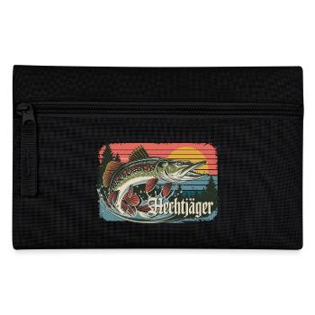 Hechtjäger Retro Angeln Vintage Raubfisch Angler - Federtasche - Schwarz - Vorne