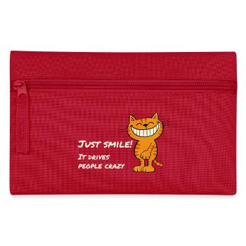 Just Smile – Freche grinsende Katze Spruch - Federtasche - Rot - Vorne