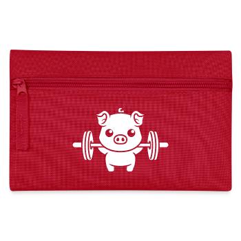 Pig Weightlifter Cartoon - Pencil Case - red - Front