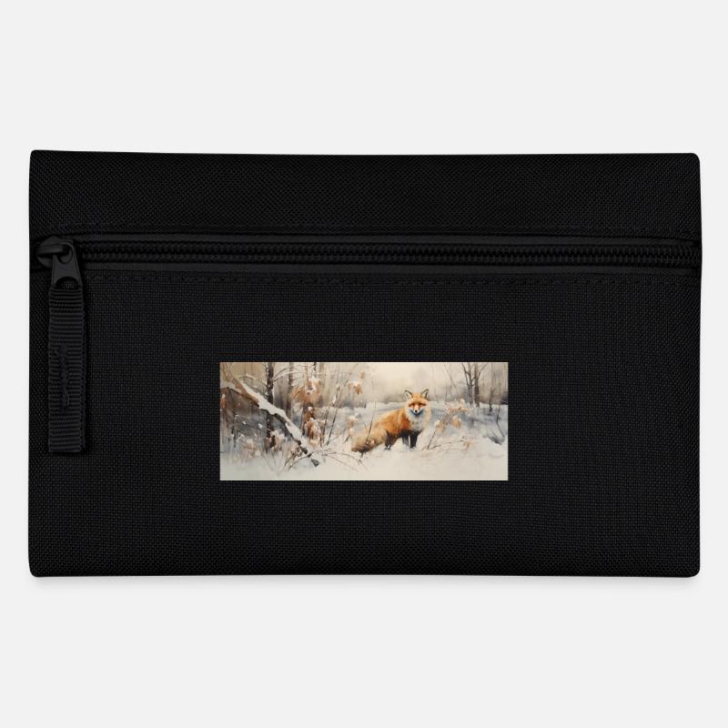 Fox Landscape Snow - Pencil Case - black