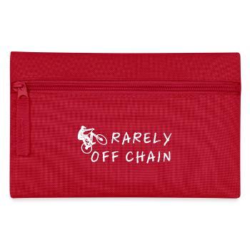 Rarely off chain – cyclist slogan motif - Pencil Case - red - Front