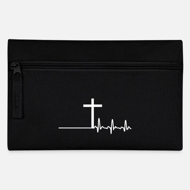 Herzlinie Herzfrequenz Herzschlag Jesus Kreuz - Federtasche - Schwarz