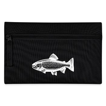 Vintage Regenbogenforelle - Angler Fischzeichnung - Federtasche - Schwarz - Vorne