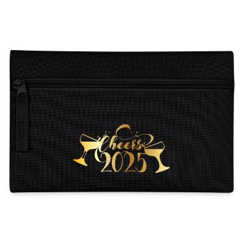 Cheers 2025 – Silvester Design mit Champagnergläse - Federtasche - Schwarz - Vorne