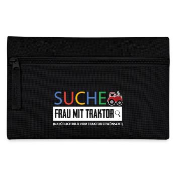 Landwirt Shirt-Frau mit Traktor - Federtasche - Schwarz - Vorne