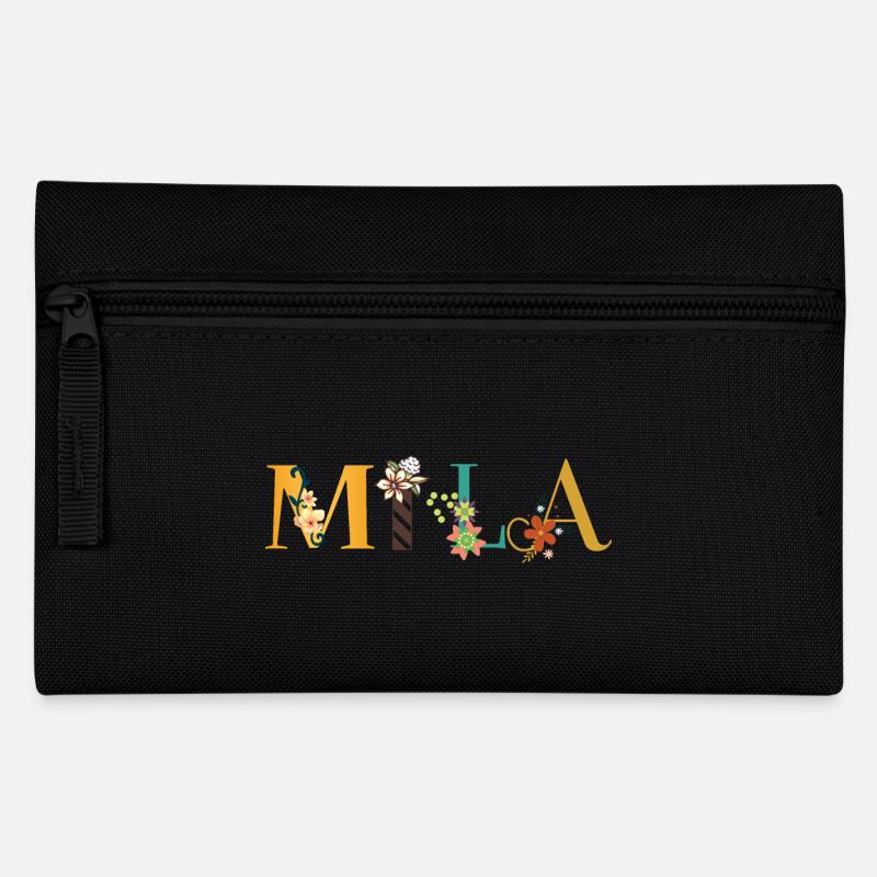 MILA Name Art With Flowers Embroidered - Pencil Case - black