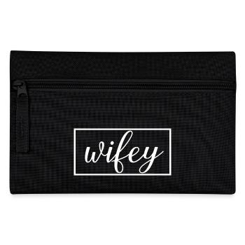 Wifey Matching Couple Engagement Wedding Honeymoon - Pencil Case - black - Front