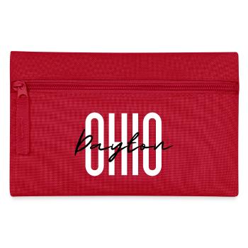 Ohio Script Overlay on Bold Block Letters - Pencil Case - red - Front
