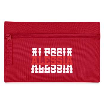 T-Shirt Alessia T-Shirt Geschenkidee gestapelter Text - Federtasche - Rot - Vorne