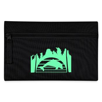Dolphin Jumping Lines Sun Palm Trees Cool Silhouette - Pencil Case - black - Front