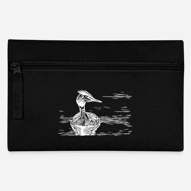 Vintage Haubentaucher schwimmend auf Fluss - Federtasche - Schwarz