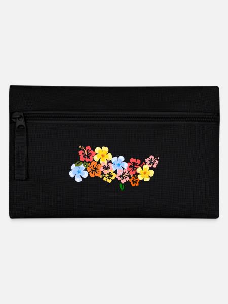 Blumen Hibiskus Blüten tropisch Hawaii Shirt bunt - Federtasche - Schwarz
