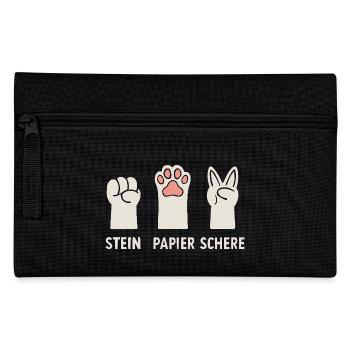 Stein Papier Schere Katzen Pfoten - Federtasche - Schwarz - Vorne