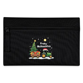 Fröhliche Weihnachten Santa Traktor Bauer Fährt - Federtasche - Schwarz - Vorne