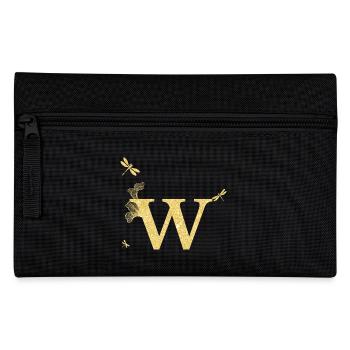 Letter w Gold Glitter Dragonfly - Gift Idea - Pencil Case - black - Front