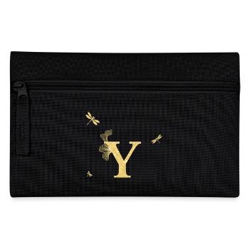 Lettre y paillettes doré libellule - idée cadeau - Trousse - noir - Devant
