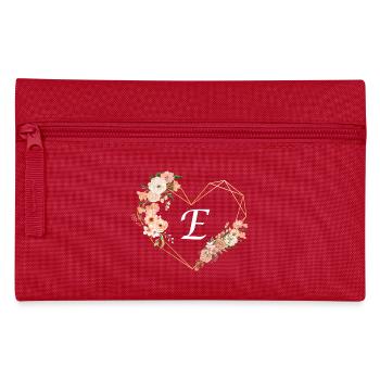 Buchstabe e florales goldenes Herz - Federtasche - Rot - Vorne