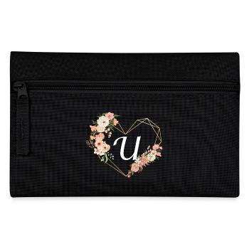 Blumen Goldenes Herz U Buchstabe - Federtasche - Schwarz - Vorne