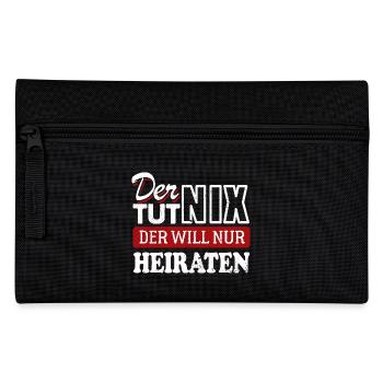 Der tut nix, der will nur heiraten - JGA Spruch - Federtasche - Schwarz - Vorne