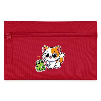 Cute ginger white Cat met a frog - Pencil Case - red - Front