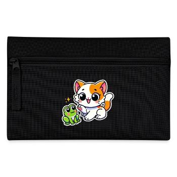 Cute ginger white Cat met a frog - Pencil Case - black - Front