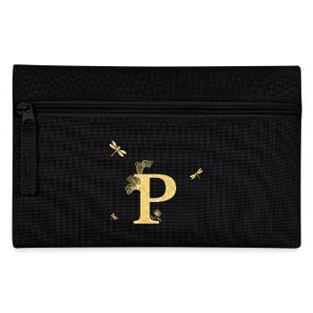 Letter p Gold Glitter Dragonfly - Gift Idea - Pencil Case - black - Front