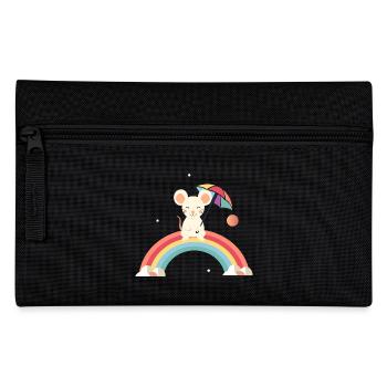 Fröhliche Maus mit Schirm auf Regenbogen - Federtasche - Schwarz - Vorne