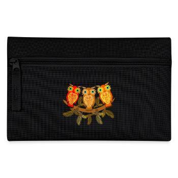 Three colorful owls with pine tree branches - Pencil Case - black - Front