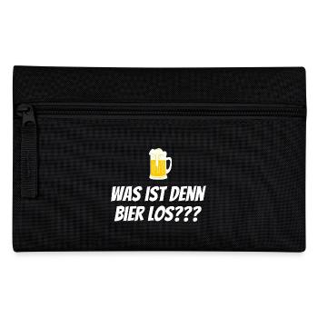Was ist denn Bier los? - Bierkrug Spruch - Federtasche - Schwarz - Vorne